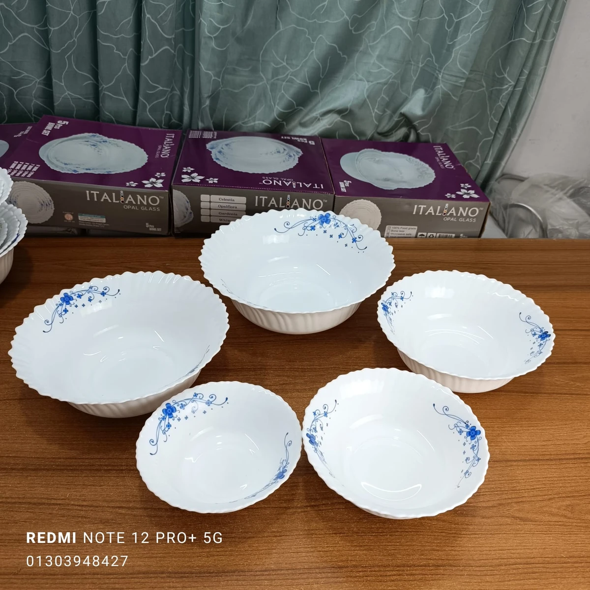 5 PCS BOWL SET ITALIANO™ OPAL GLASS Blue Print - Image 5