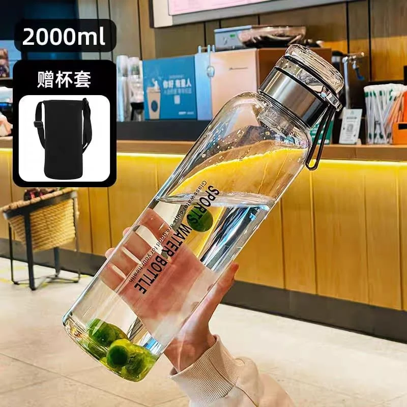 Sports Water Bottle with Glass Lid capacity 750/1200/2000 Ml With Cover - Image 3