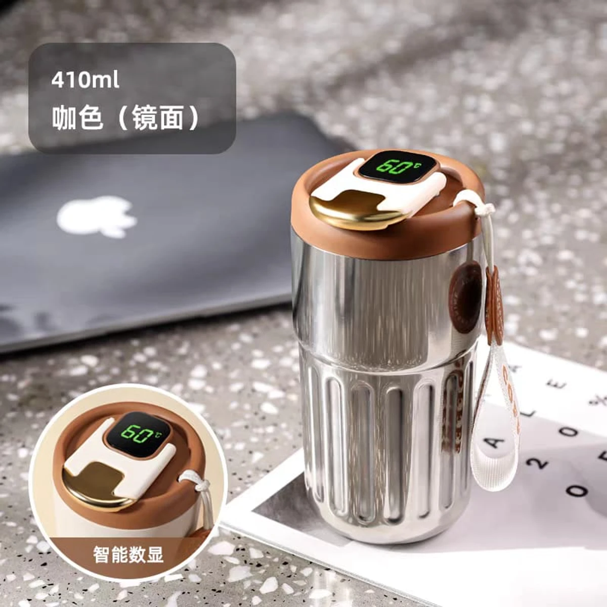 New 306 stainless steel coffee cup smart temperature display accompanying cup portable office delicate thermos coffee cup c-w-steel c - Image 3