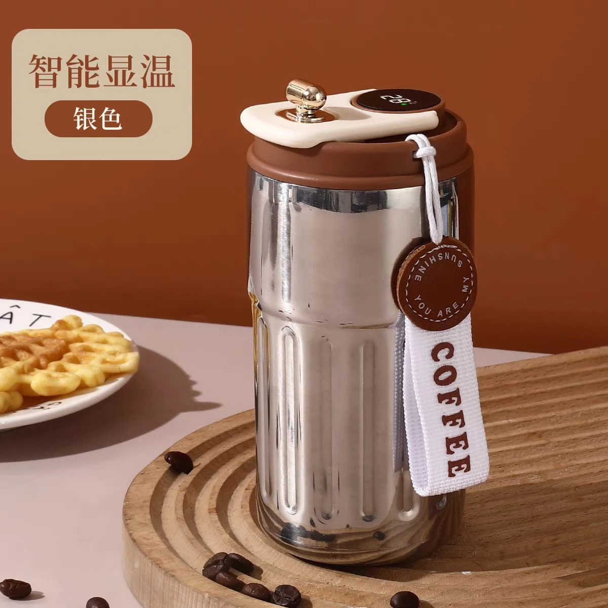 New 306 stainless steel coffee cup smart temperature display accompanying cup portable office delicate thermos coffee cup c-w-steel c