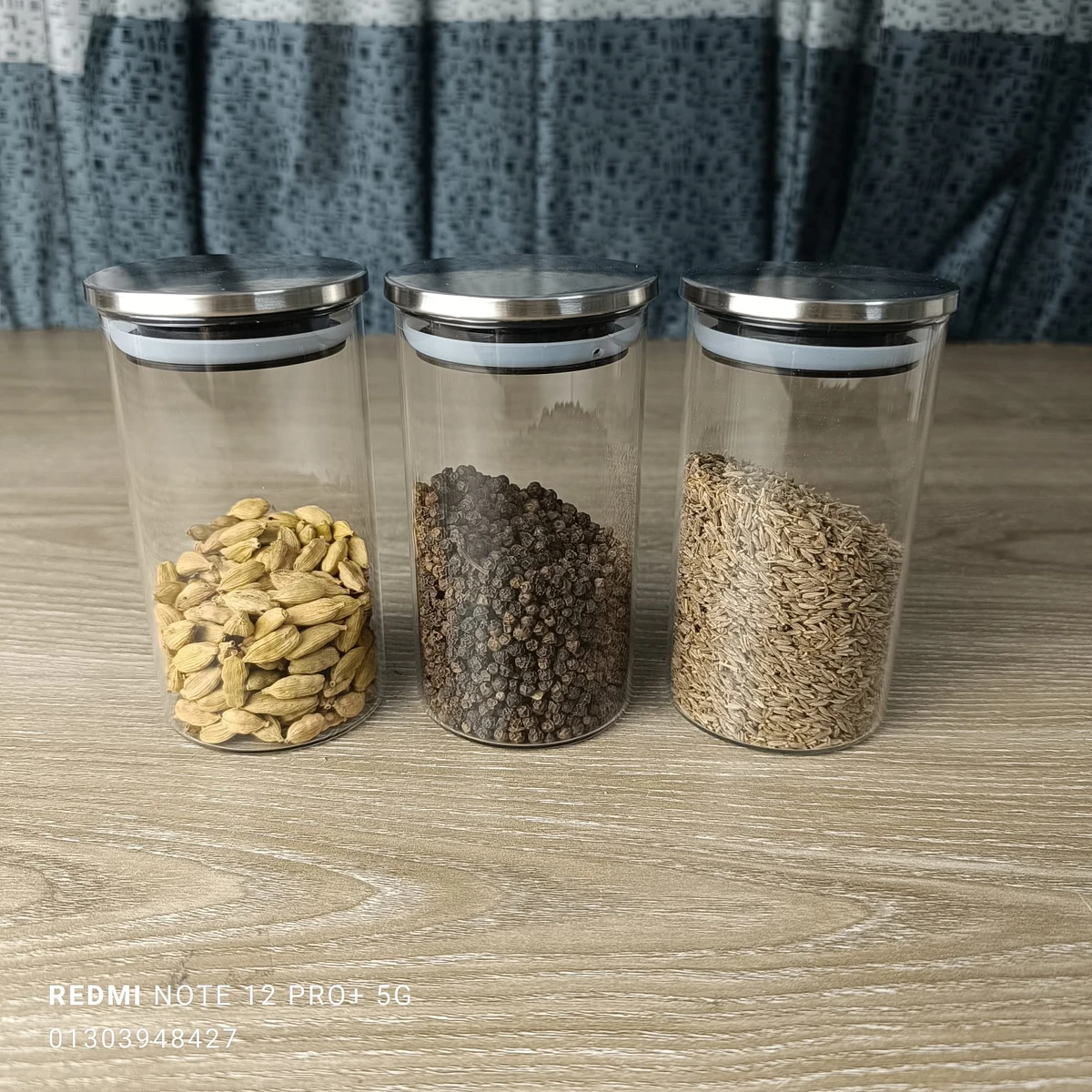 3 Pcs Borosilicate Spice jar 400 ml Steel Lid