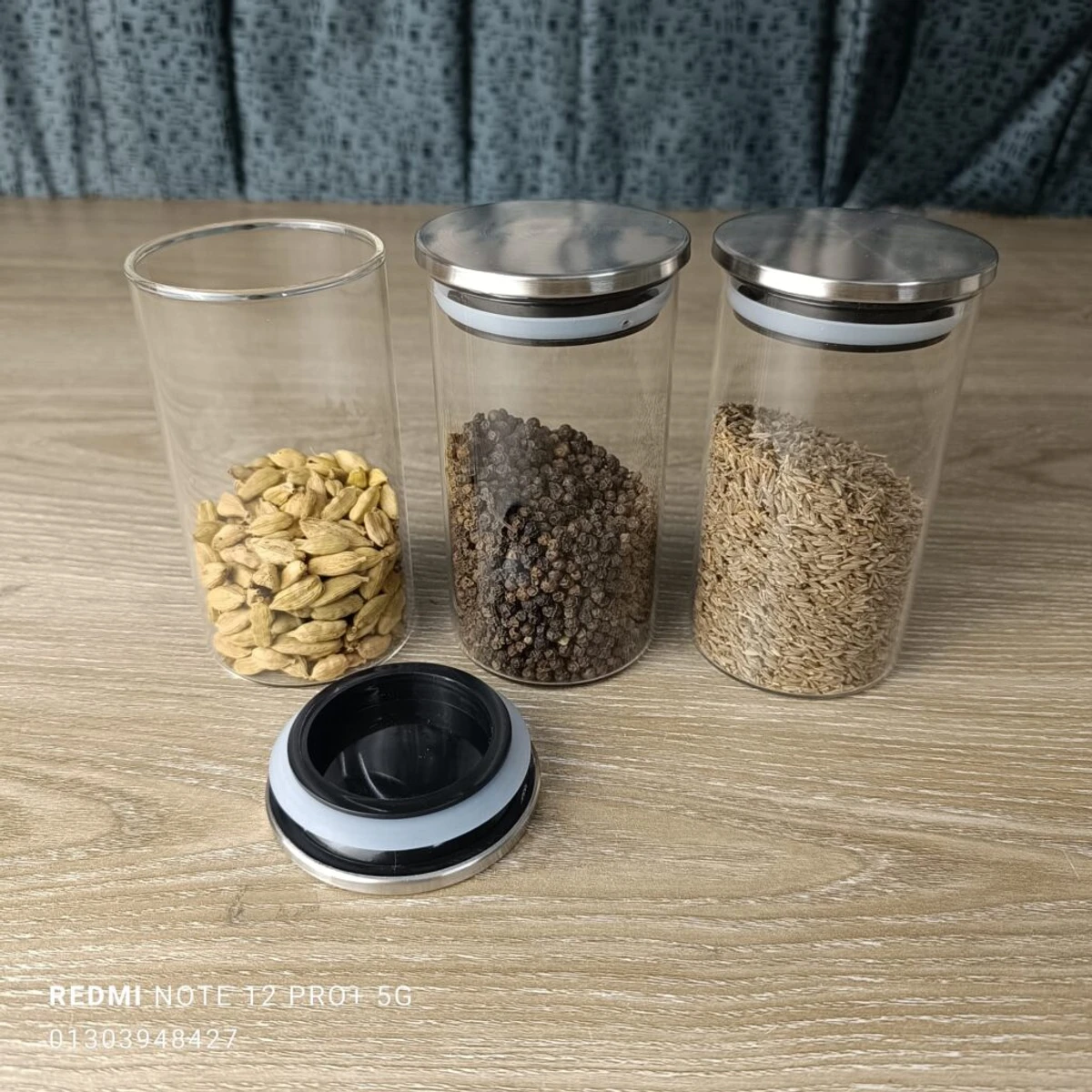 3 Pcs Borosilicate Spice jar 400 ml Steel Lid