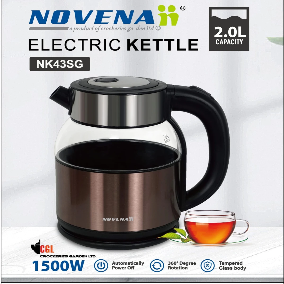 NOVENA ELECTRIC KETTLE  2.0L CAPACITY NK43SG