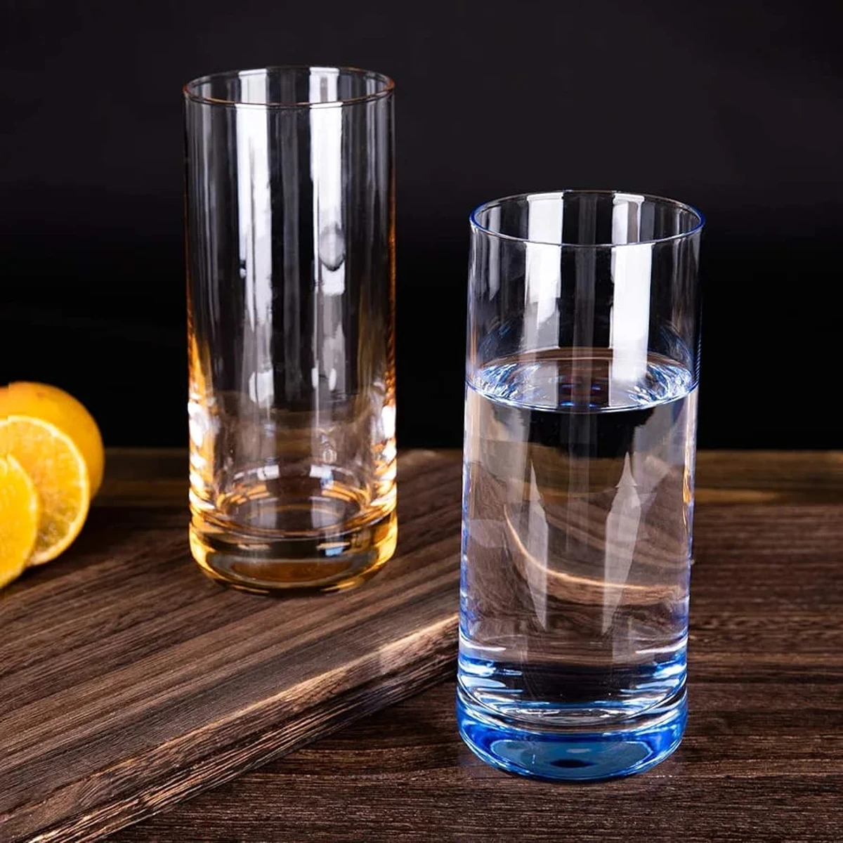 6 Pcs WATER CLEAR GLASS WITH COLOR IMPRINT UNDER ELEGANT COLOR CLEAR GLASS 280 ml