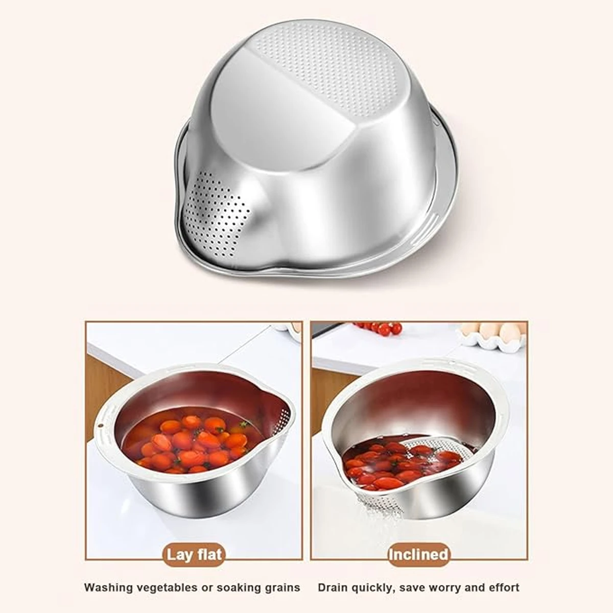 Rice Washing Machine Strainer Bowl - 304 Stainless Steel Rice Sharpener Bowl - Image 4