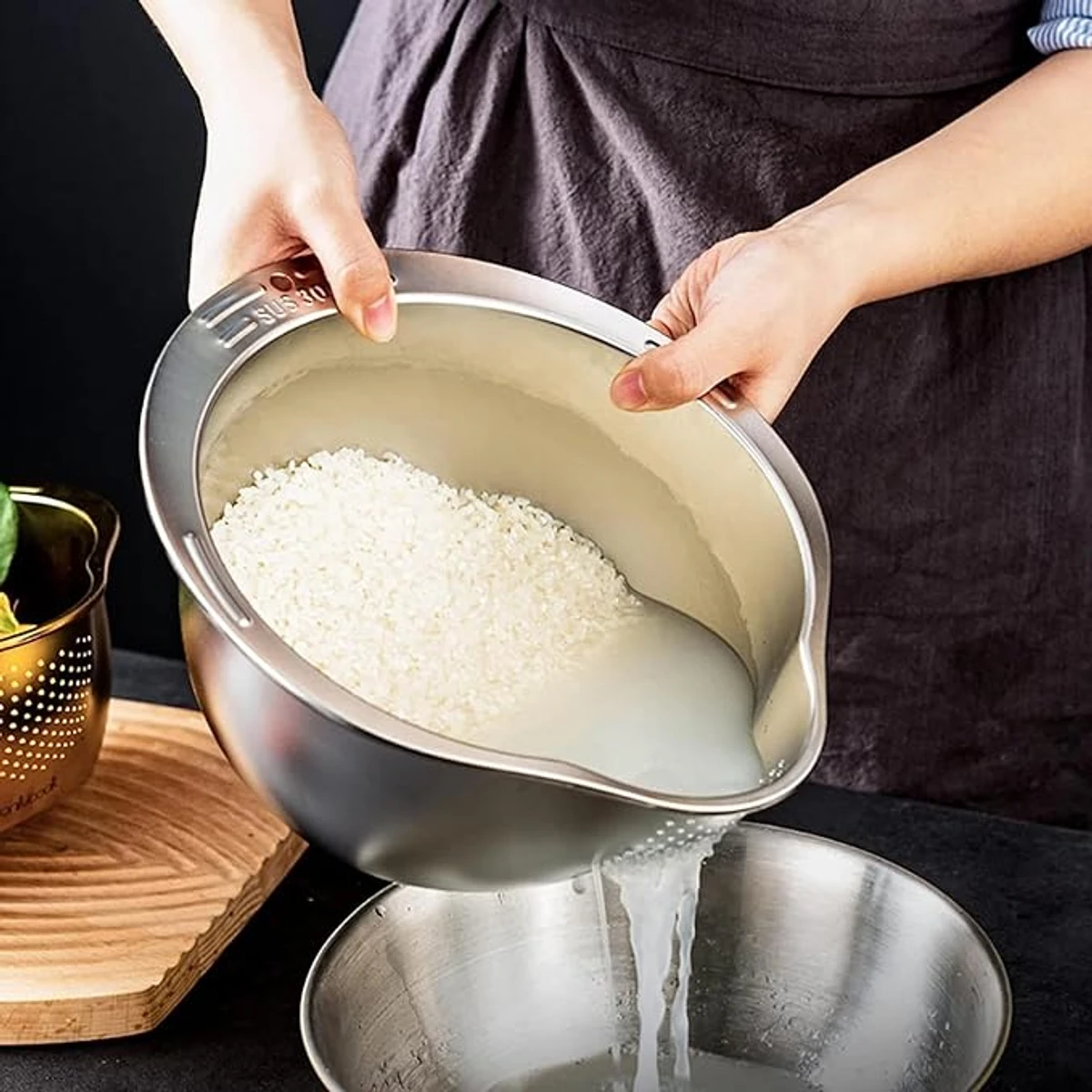 Rice Washing Machine Strainer Bowl - 304 Stainless Steel Rice Sharpener Bowl