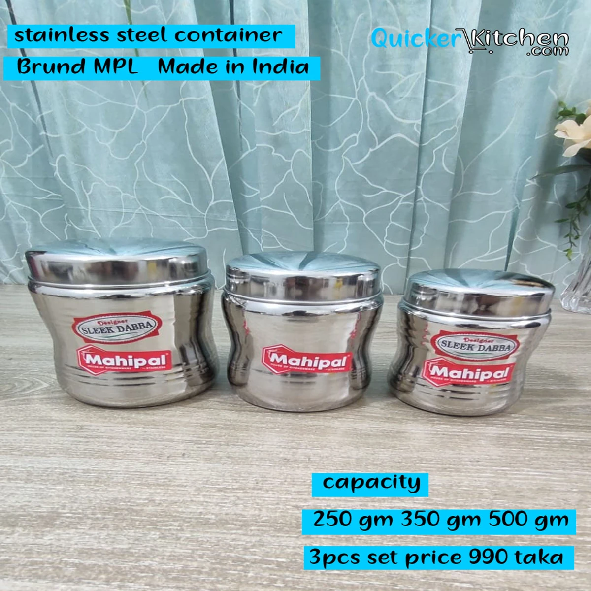 stainless steel container set 3 pcs