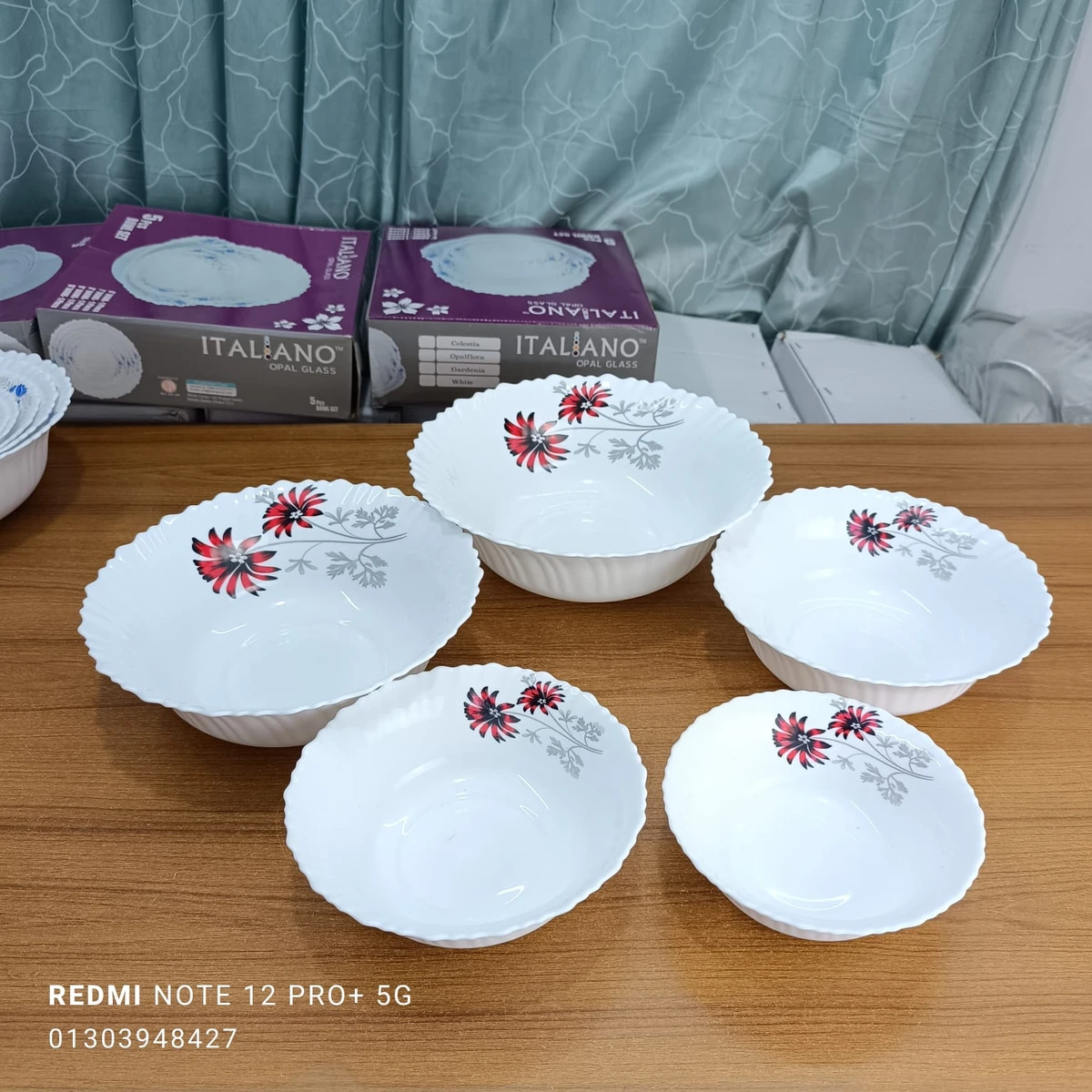 5 PCS BOWL SET ITALIANO™ OPAL GLASS Red rose