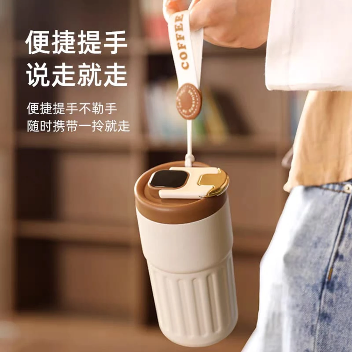 New 306 stainless steel coffee cup smart temperature display accompanying cup portable office delicate thermos coffee cup c-w-red - Image 3