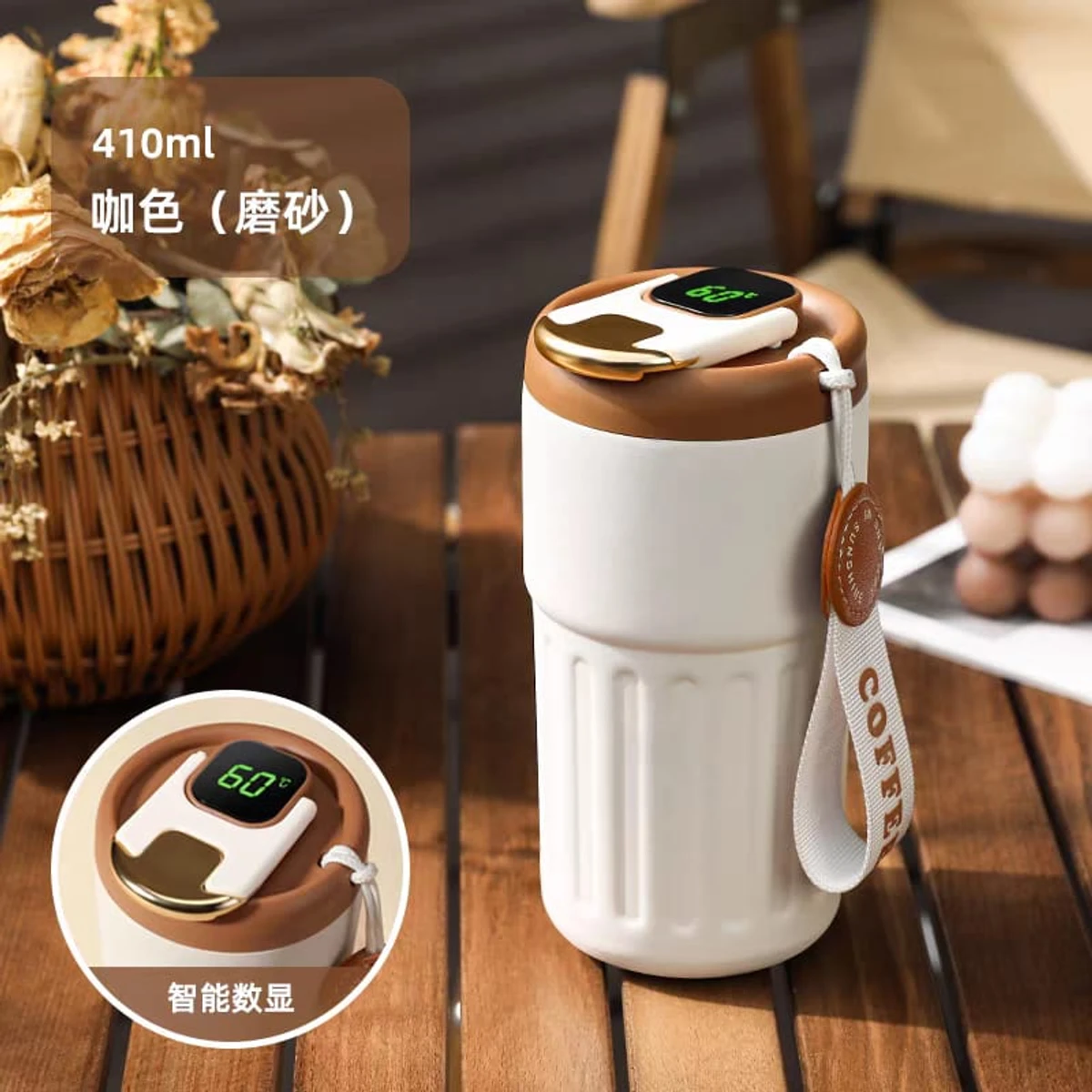 New 306 stainless steel coffee cup smart temperature display accompanying cup portable office delicate thermos coffee cup c-w-red - Image 4