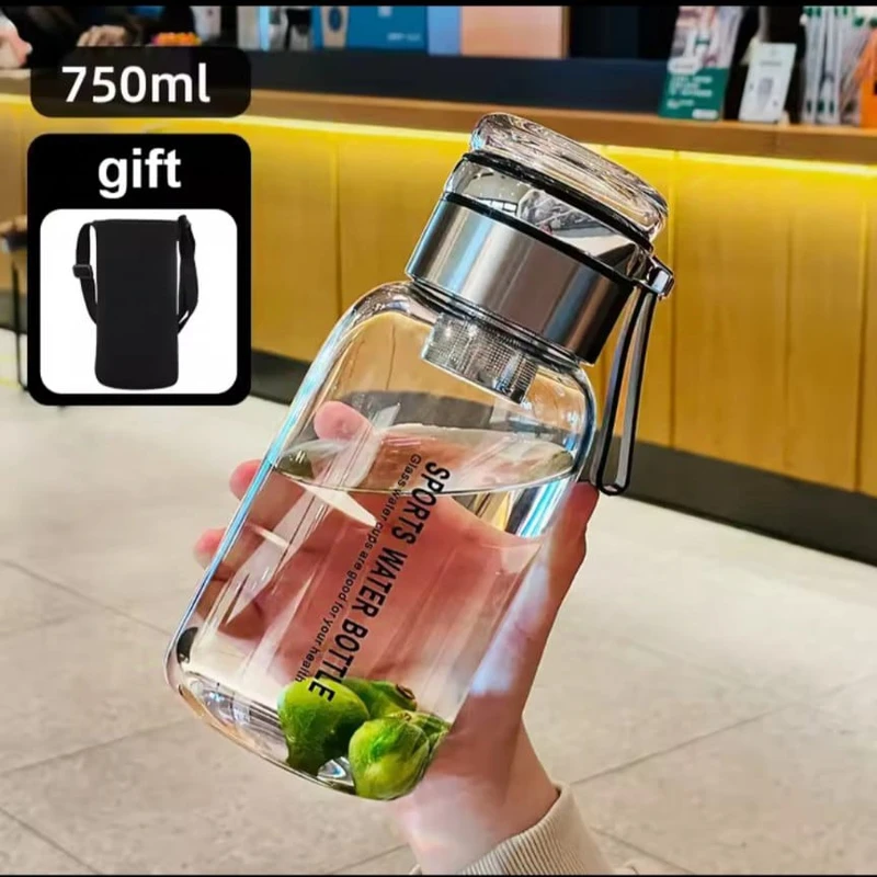 Sports Water Bottle with Glass Lid capacity 750/1200/2000 Ml With Cover - Image 4