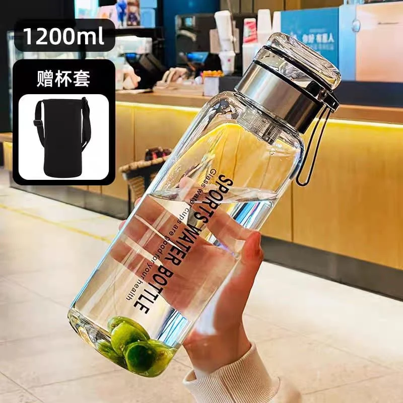 Sports Water Bottle with Glass Lid capacity 750/1200/2000 Ml With Cover - Image 3