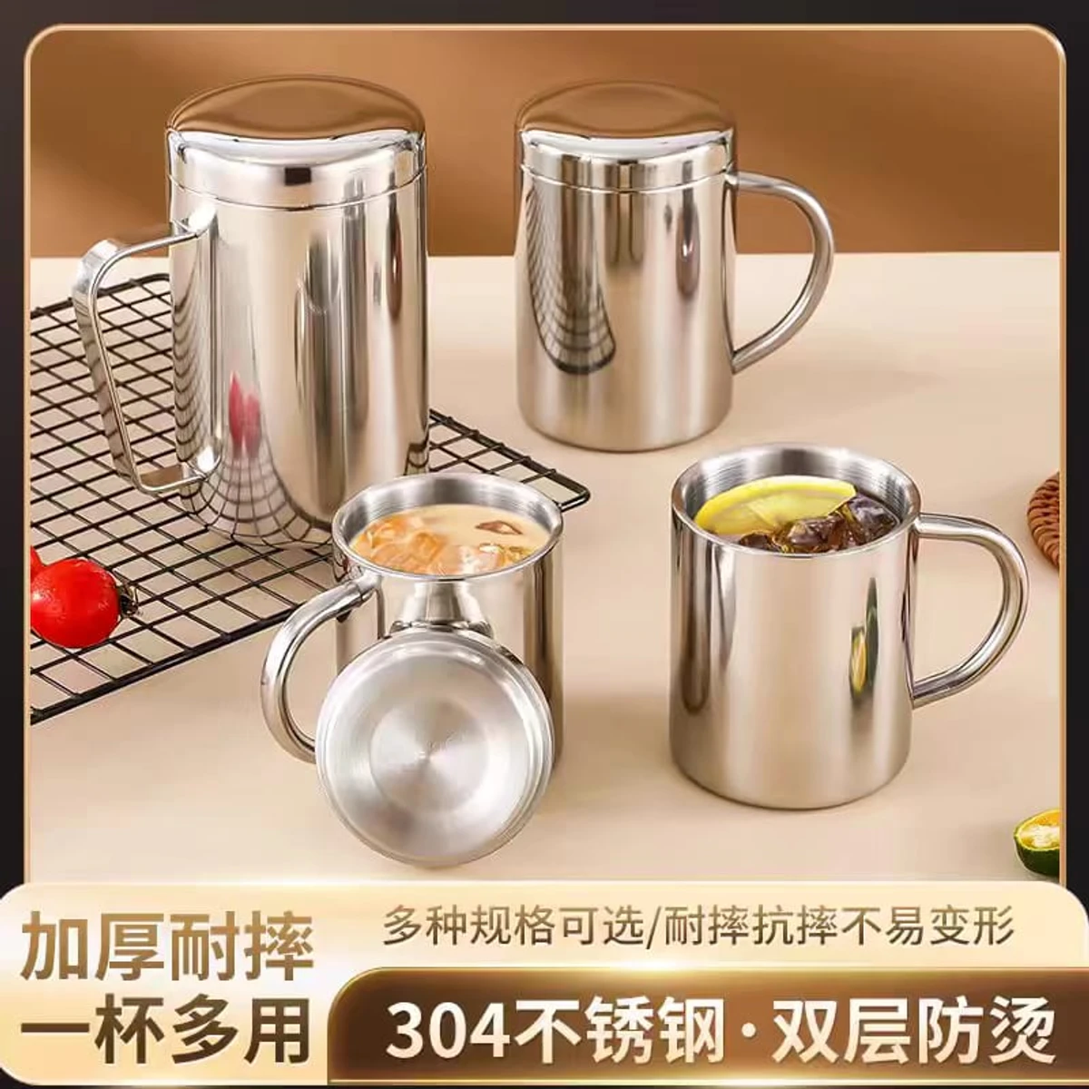 1Pcs 280 ml Stainless Steel Mug Double Layer Drink Beer Tea Juice Thermal Tumbler with Lid Anti-scalding Insulated Cups - Image 3