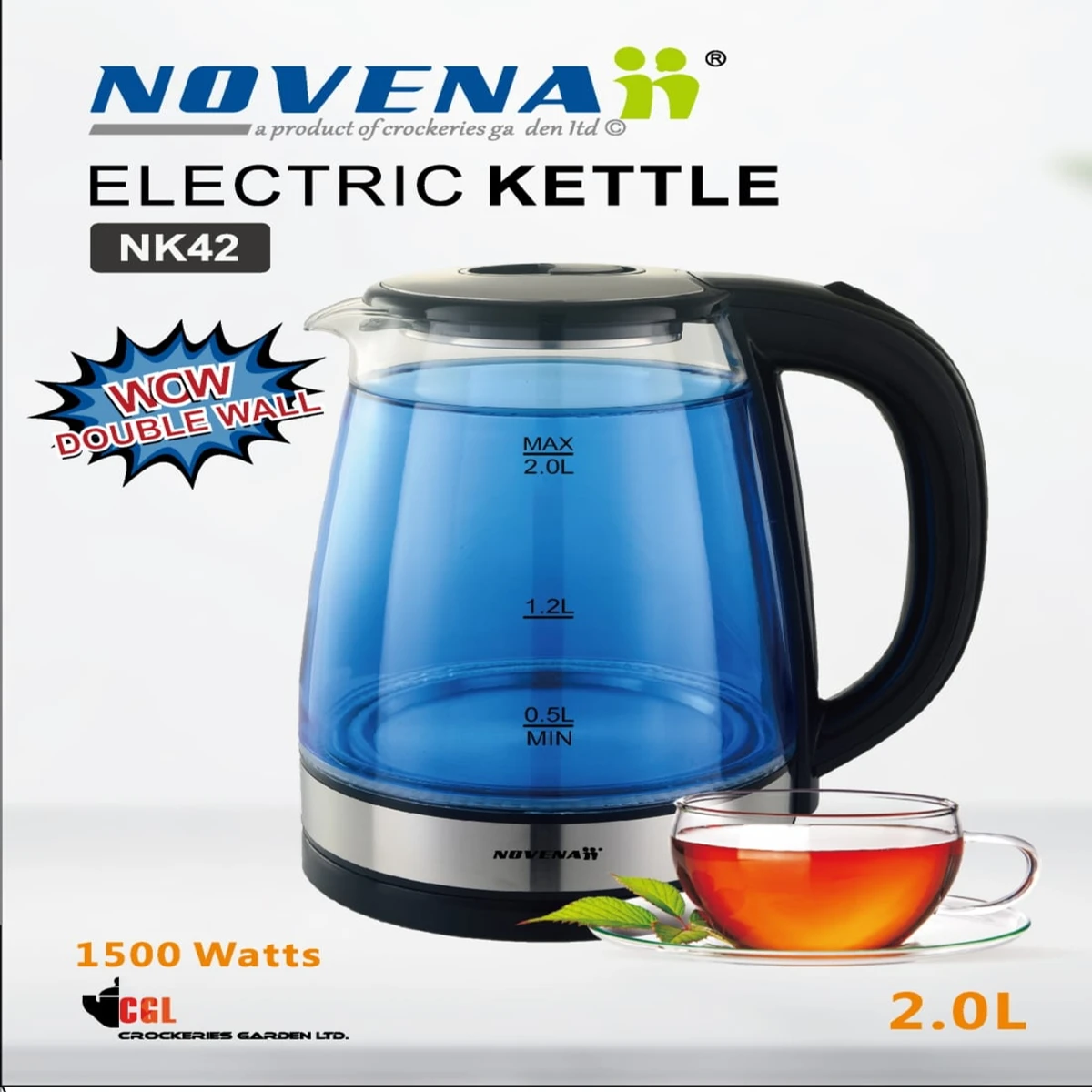 New double-wall anti-hot glass stainless steel electric kettle 2L large capacity household gift wholesale water electric kettle