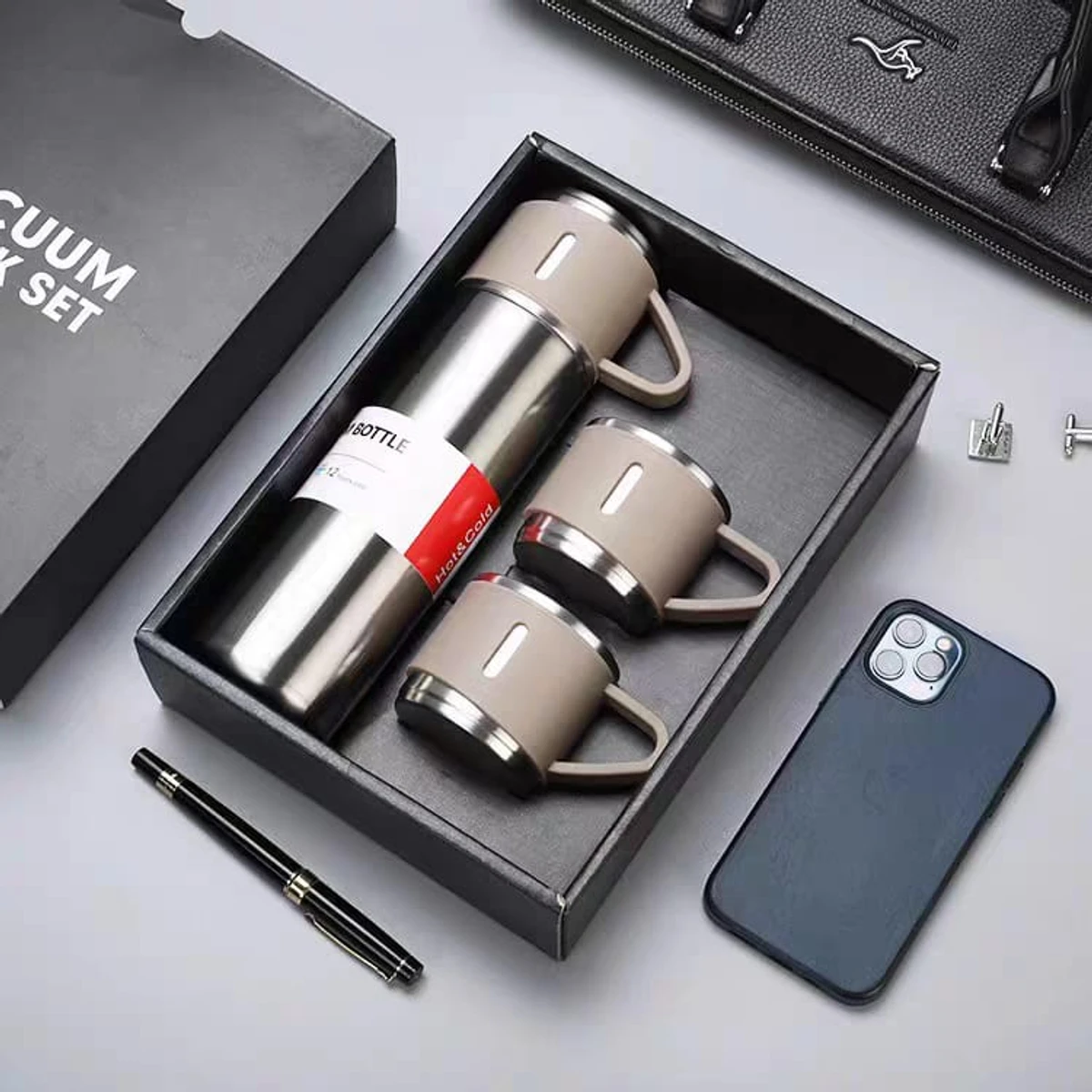 Vacuum Insulated Thermal Flask Set With Cup Set 3 in 1