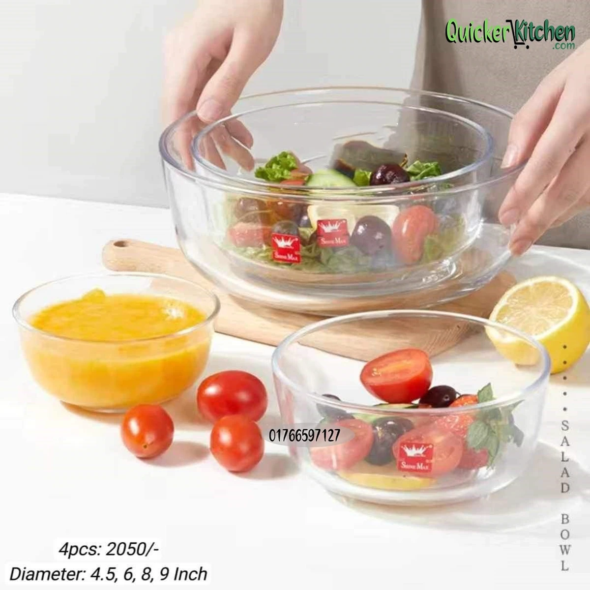 4pc Glass Salad Serving bowl set