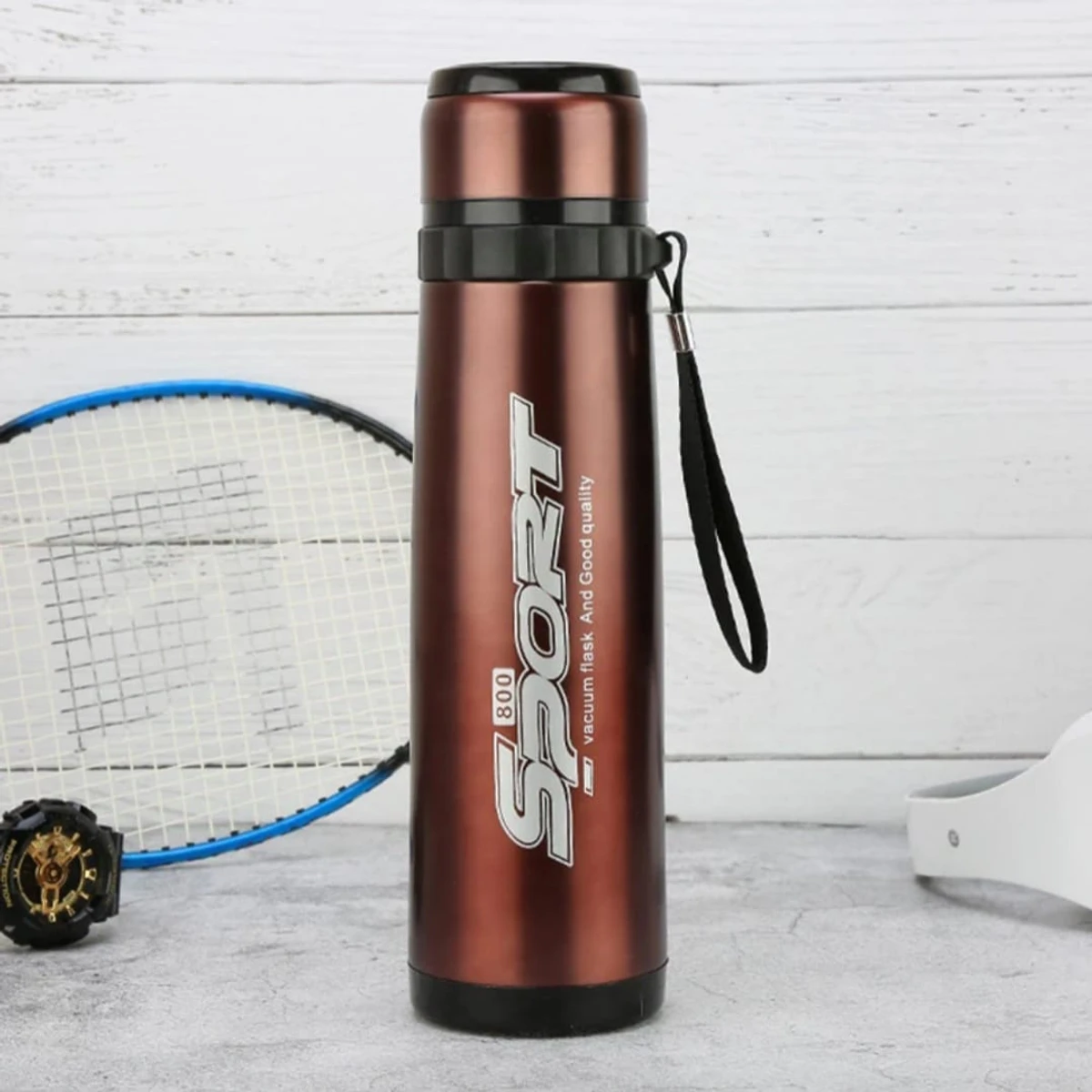 Portable thermos outdoor reusable thermos water stainless steel vacuum flask 800ml c-Brown