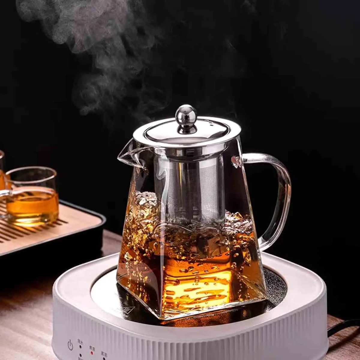 Borosilicate Glass Teapot, Loose Leaf Tea Kettle, 1000 ml Borosilicate Glass Heat Resistant Squwer model