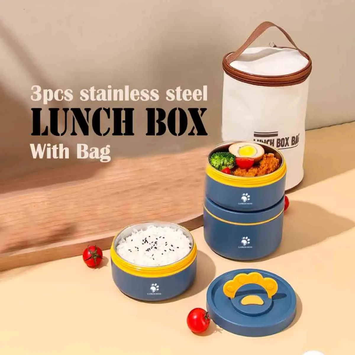 3Pcs Stainless steel Lunch box with bag Q1