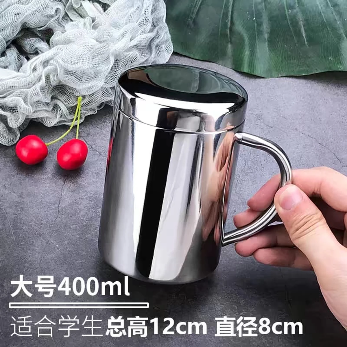 1Pcs 400 ml Stainless Steel Mug Double Layer Drink Beer Tea Juice Thermal Tumbler with Lid Anti-scalding Insulated Cups