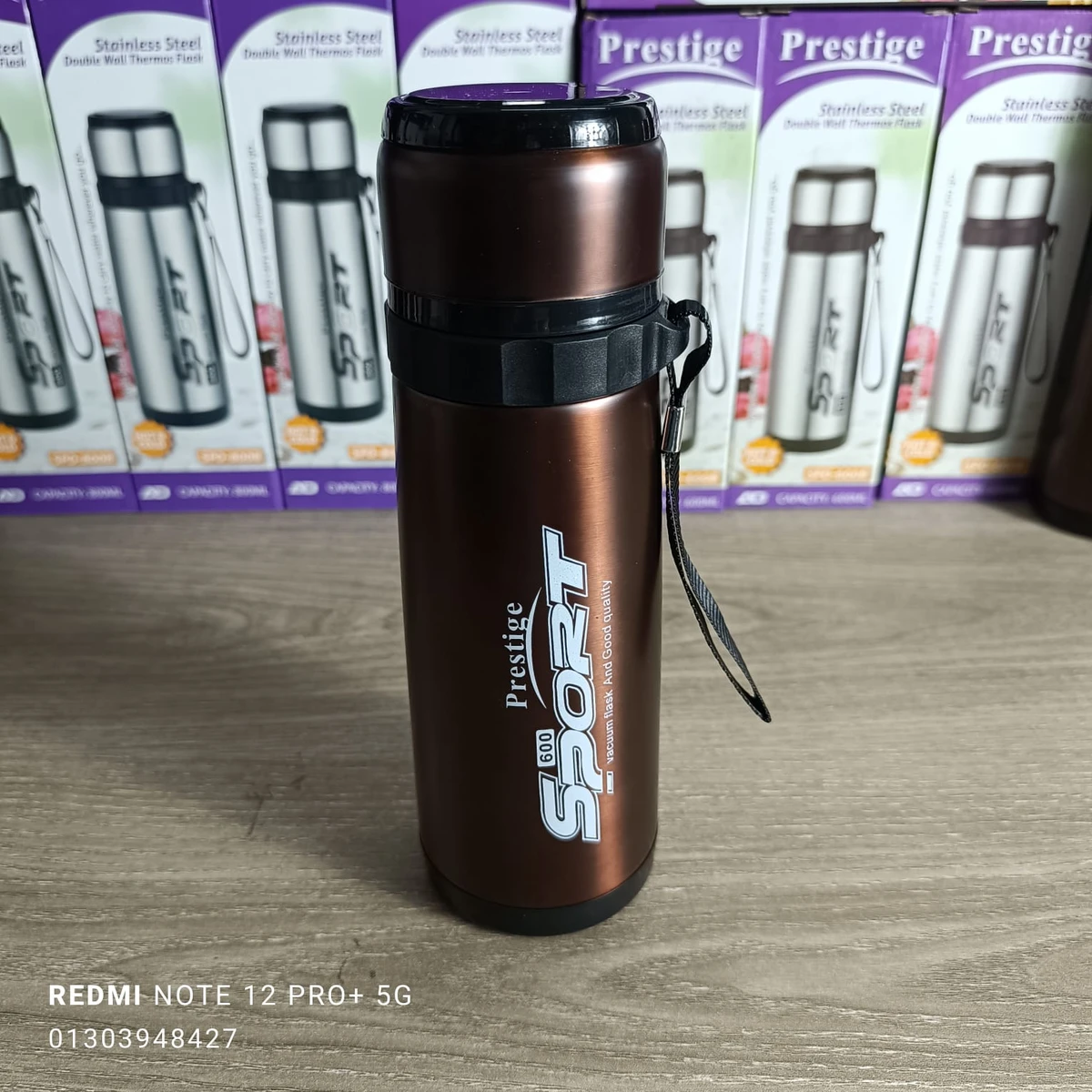 Portable thermos outdoor reusable thermos water stainless steel vacuum flask 600 ml c-Brown