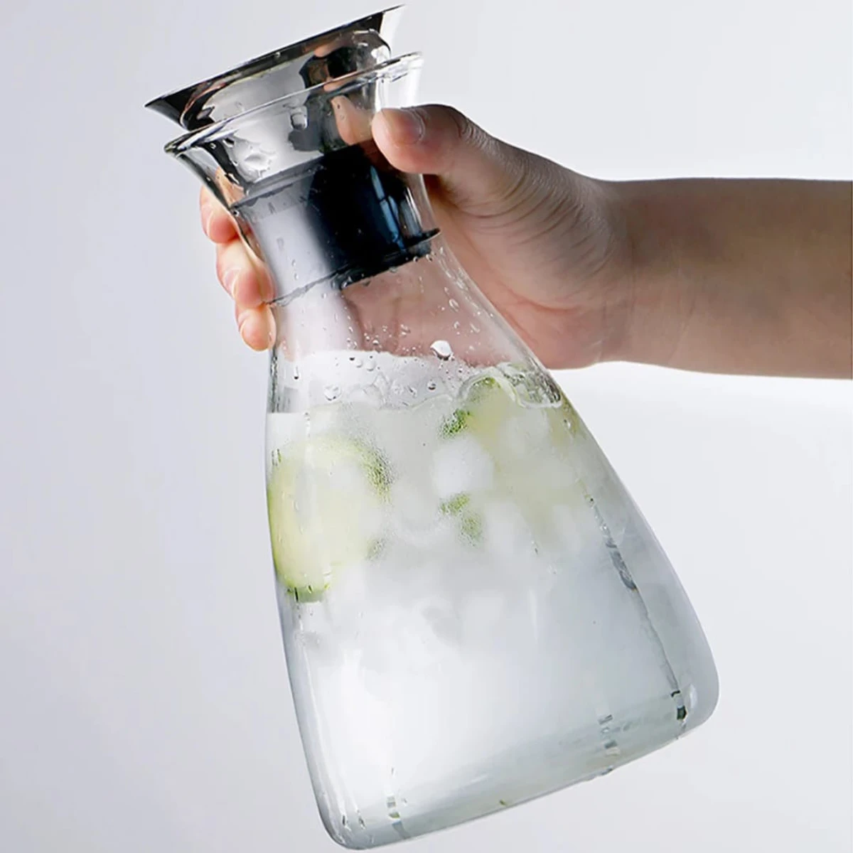 Glass Carafe with Stainless Steel Flip-top Lid Hot or Iced Water Pitcher Create Your Ice Water Beverages 1500ml - Image 9