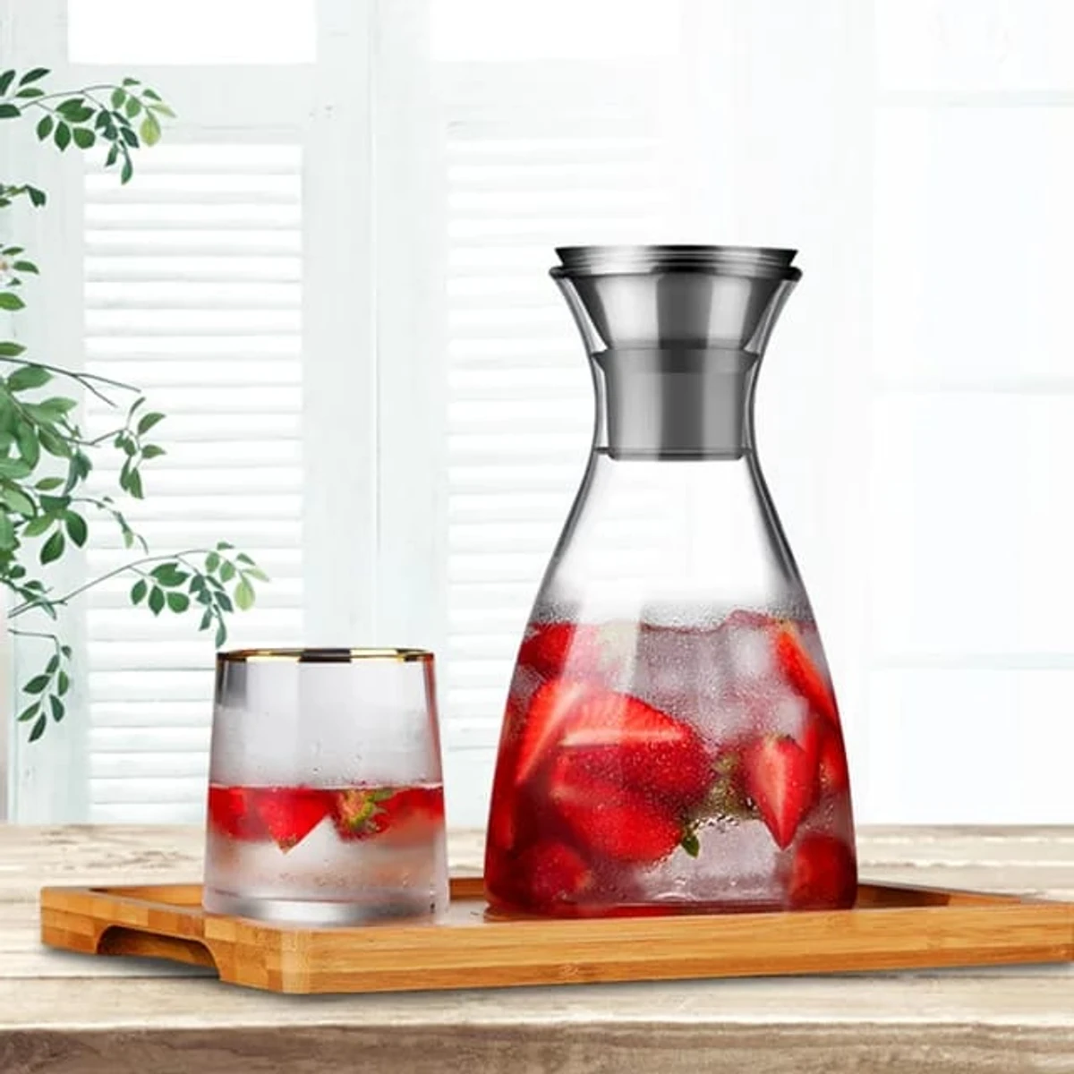 Glass Carafe with Stainless Steel Flip-top Lid Hot or Iced Water Pitcher Create Your Ice Water Beverages 1500ml - Image 5