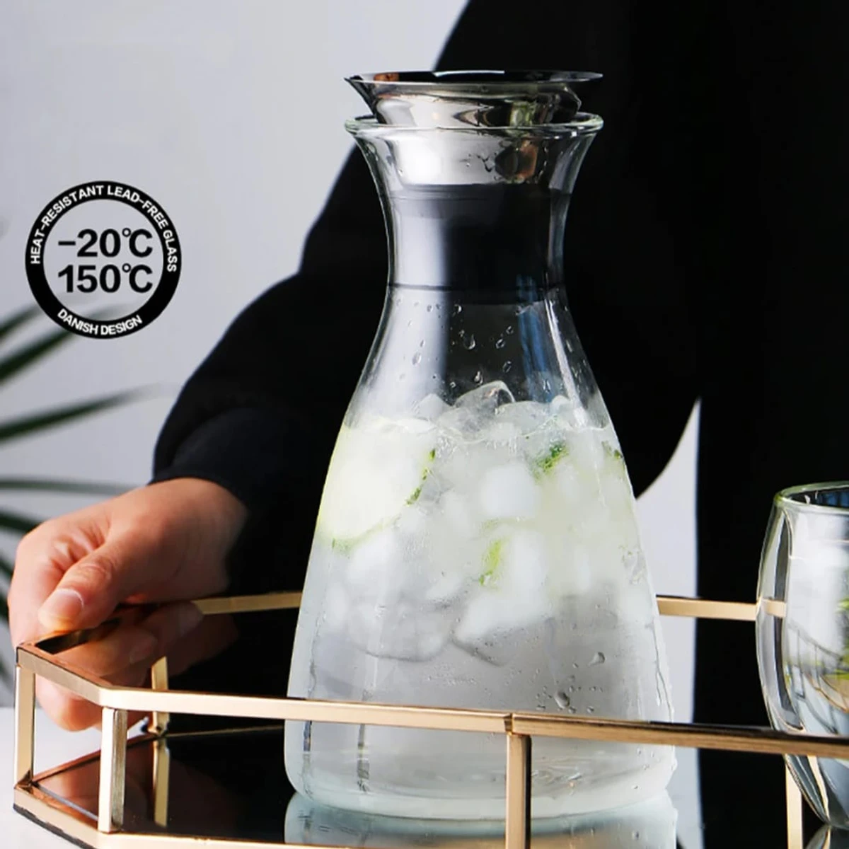 Glass Carafe with Stainless Steel Flip-top Lid Hot or Iced Water Pitcher Create Your Ice Water Beverages 1500ml - Image 7