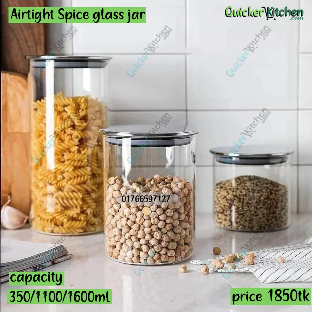 3pc Spice Glass Jar steel lid