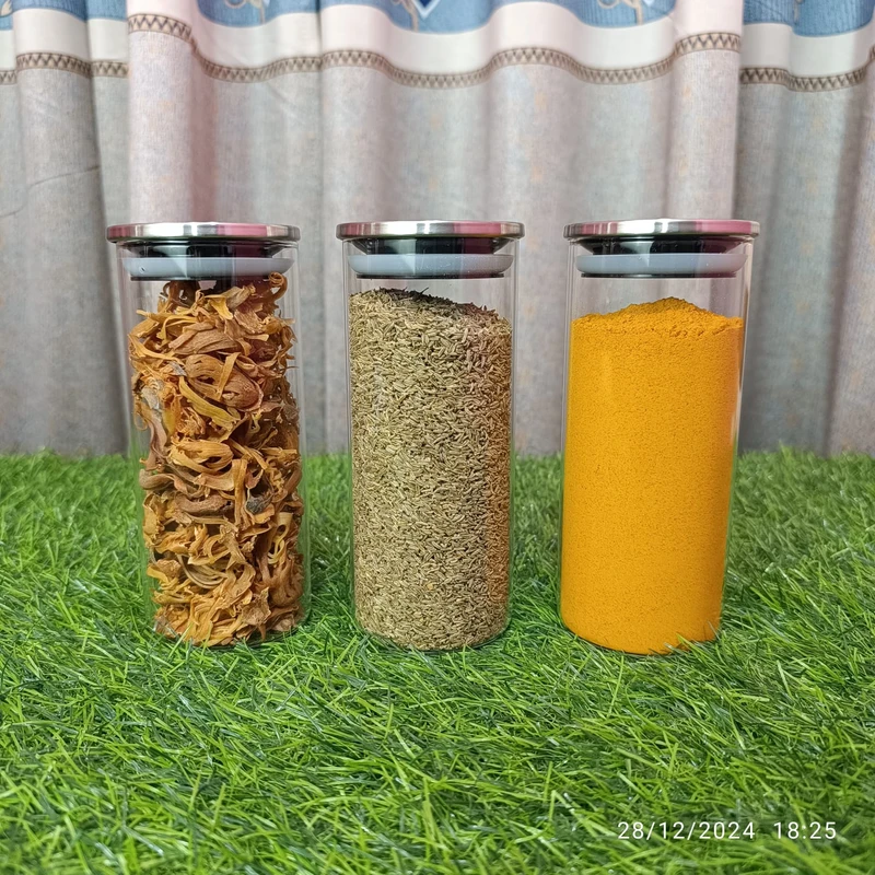 3 Pcs Borosilicate Spice jar 250 gm 450 ml Steel Lid